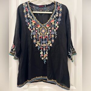 Johnny Was Black Tunic with Multicolor Embroidery
